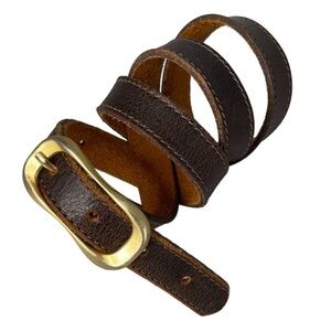 Vintage Brown Leather Belt with Gold Buckle